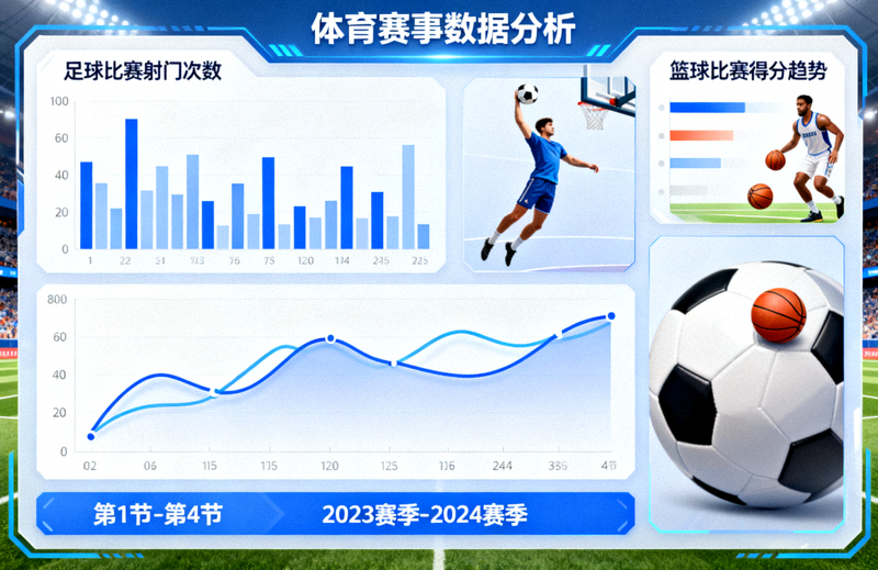 体育数据分析界面中显示多项比赛统计图表与数据曲线